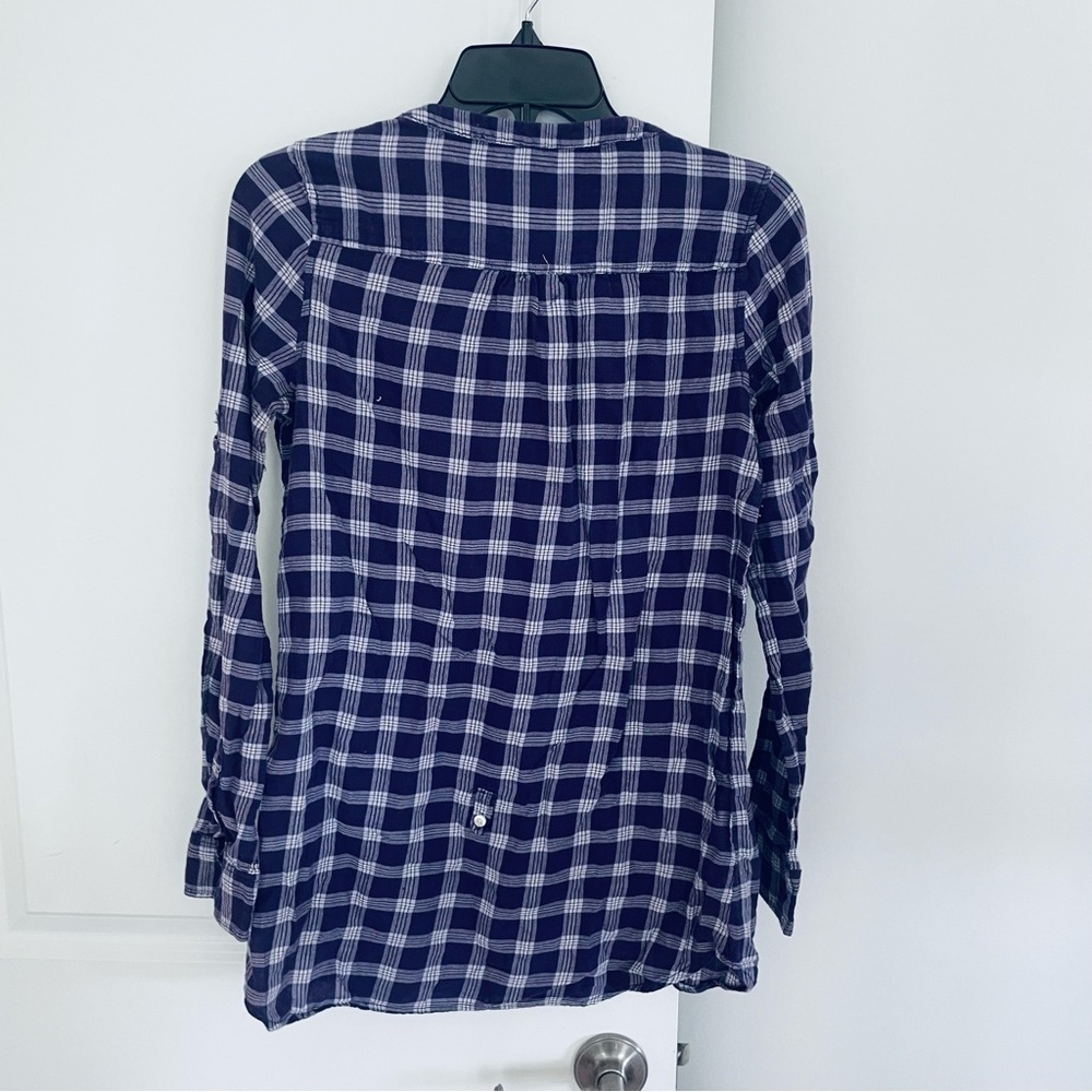 AEO Cotton Plaid Ruffle Neck Long Sleeve Top Purple Size 6 - Picture 9 of 11